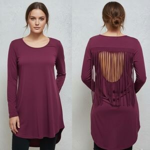 Ya Los Angeles Top Size Medium M Open Back Fringe Blouse Dress Shirt NWT Stretch